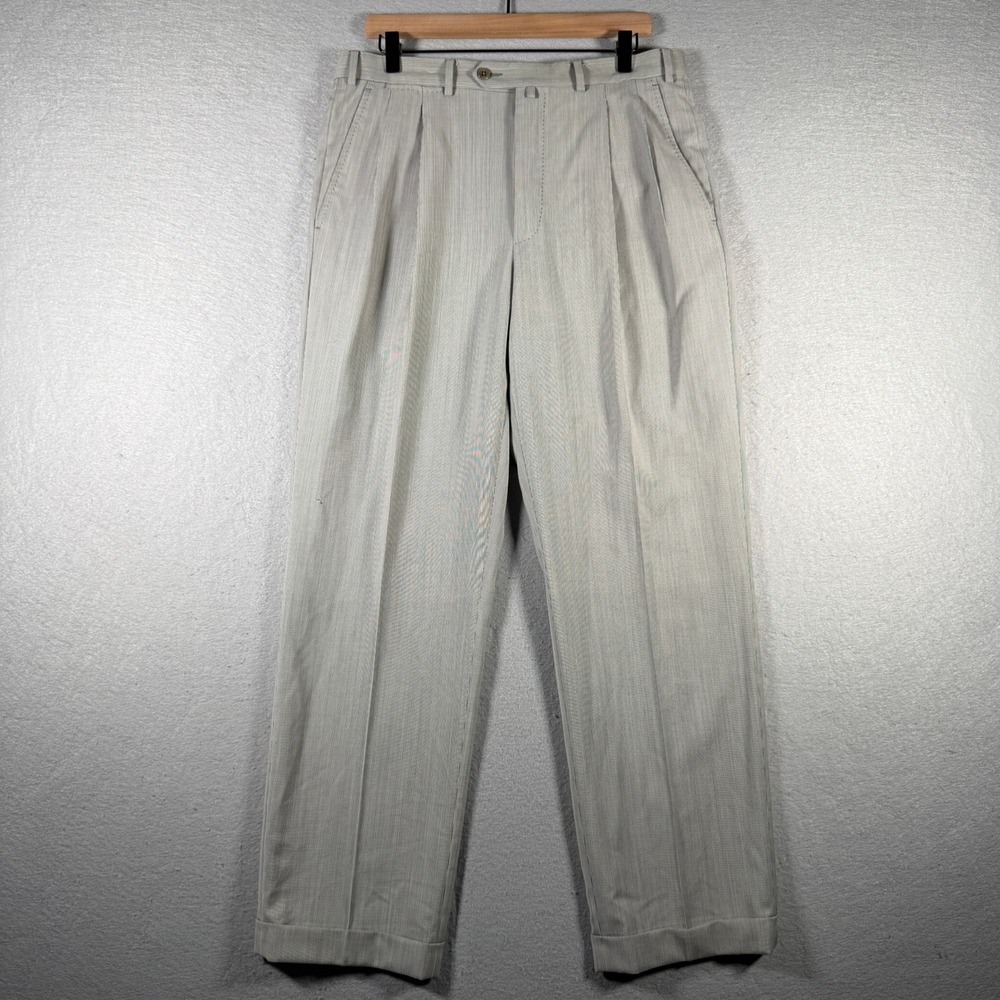 Ermenegildo Zegna Mens Grey Wool Pleated Micro Stripe Dress‎ Pants 33R 34x30